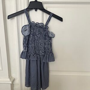 Girl’s Navy Gingham cold shoulder Romper